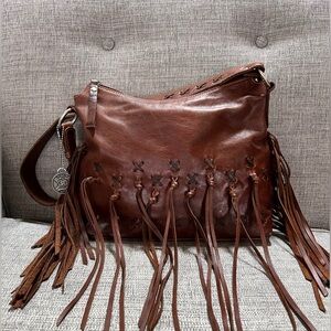 American West 30th Anniversary Leather Fringe Western Boho Brown Shoulder Bag